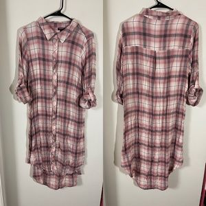 Torrid Long Pink Flannel Button Up Dress